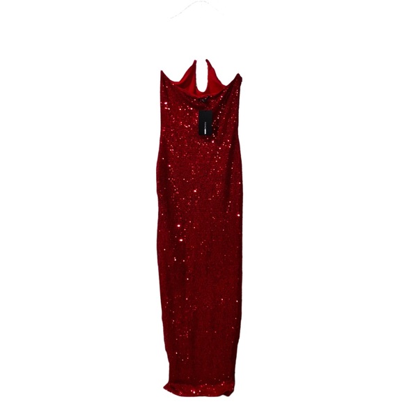 Fashion Nova Sexy Out Til Dawn Red Sequin Maxi Dress Jessica Rabbit Medium NWT - Picture 4 of 6